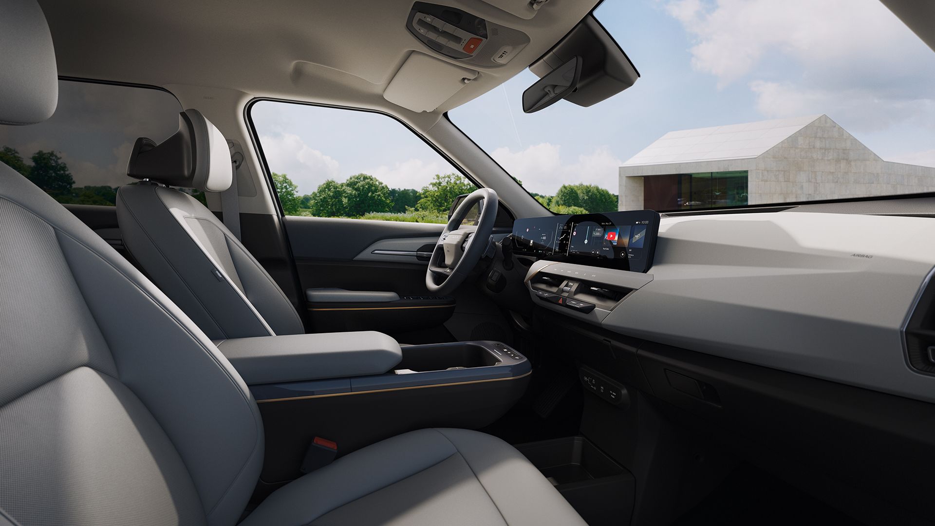 Kia EV5 interiör – rymlig familjebil med platt golv